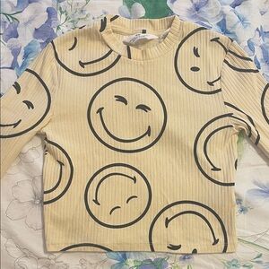 H&M Kids Smiley Face Ribbed Tank Top - Cream and Black